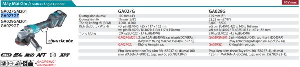 GA027GZ  Máy Mài Góc Dùng Pin(100mm/công Tắc Bóp) (không Kèm Pin Sạc)