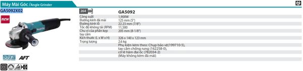 GA5092X02  Máy Mài Góc(125mm/1900w/công Tắc Trượt)