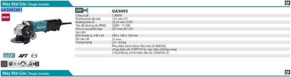GA5093X01  Máy Mài Góc(125mm/1900w/công Tắc Bóp)
