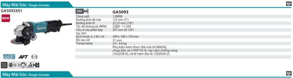 GA5095X01  Máy Mài Góc(125mm/1900w/công Tắc Bóp)