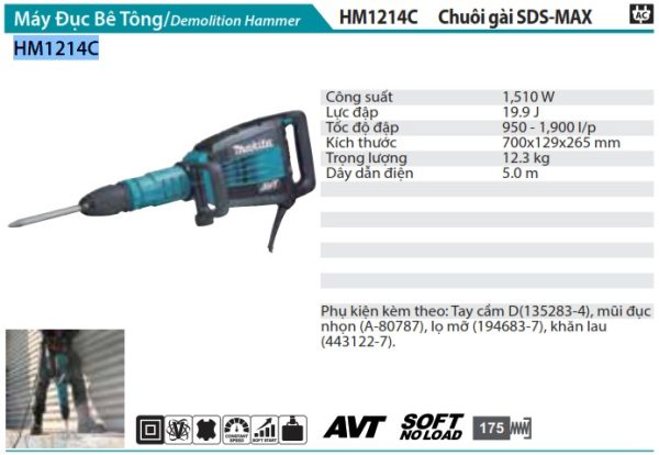 HM1214C  Máy Đục Bê Tông(chuôi Gài Sds-max)