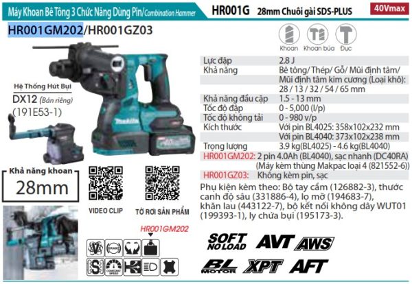 HR001GM202 Hp488dz Máy Khoan Búa, Vặn Vít Dùng Pin(18v) (không Kèm Pin Sạc)