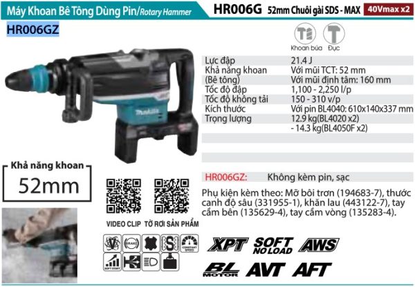 HR006GZ  Máy Khoan Bê Tông Dùng Pin(chuôi Gài Sd (không Kèm Pin Sạc)