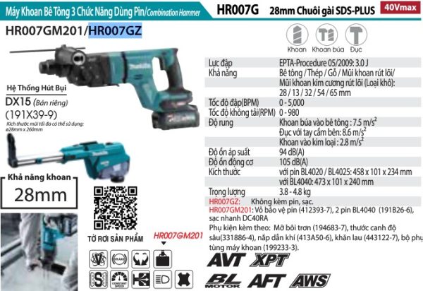 HR007GZ  Máy Khoan Bê Tông 3 Chức Năng Dùng Pin (không Kèm Pin Sạc)