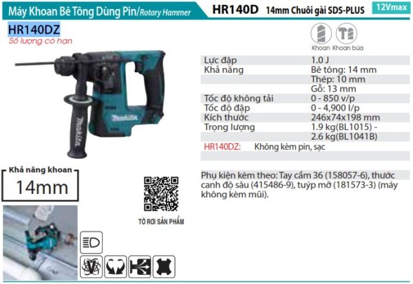 HR140DZ  Máy Khoan Bê Tông Dùng Pin (không Kèm Pin Sạc)