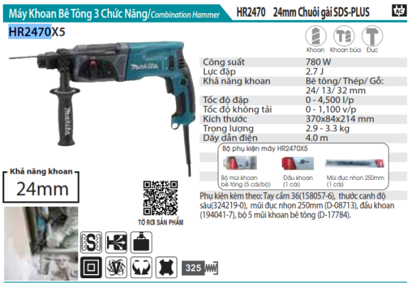 HR2470  Máy Khoan Bê Tông 3 Chức Năng