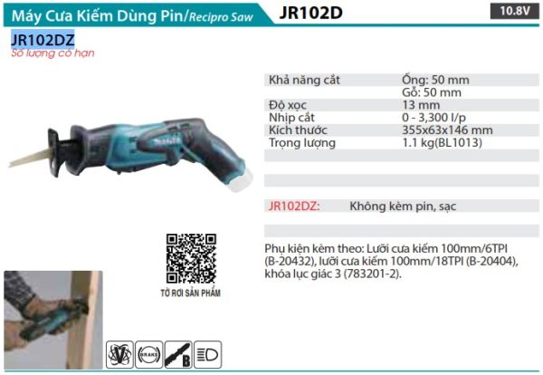 JR102DZ  Máy Cưa Kiếm Dùng Pin(10.8v) (không Kèm Pin Sạc)