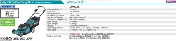 LM002JM101  Máy Cắt Cỏ Đẩy Dùng Pin(530mm/bl)(64v Ma (kèm 01 Pin 4.0ah + Sạc Nhanh)