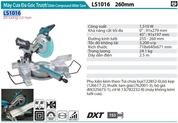 LS1016  Máy Cưa Đa Góc Trượt(255mm)