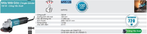 M9512B  Máy Mài Góc(100mm/720w/công Tắc Đuôi)