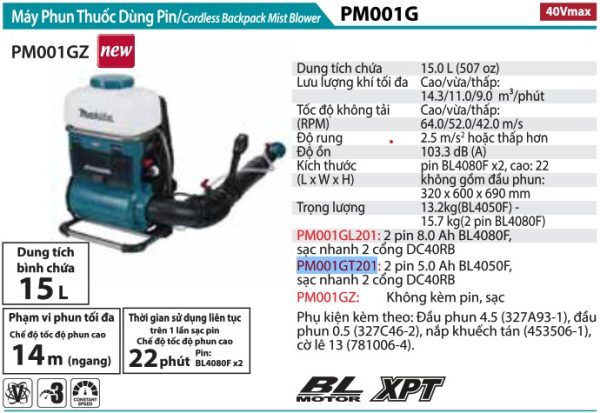 PM001GT201  Máy Phun Thuốc Dùng Pin(bl)(40v Maxx2)