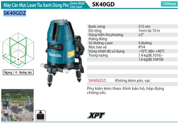 SK40GDZ  Máy Cân Mực Laser Tia Xanhdùng Pin(12v M (không Kèm Pin Sạc)