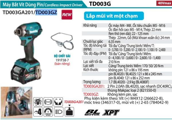 TD003GZ   Máy Bắt Vít Dùng Pin(bl)(40v Max) (không Kèm Pin Sạc)