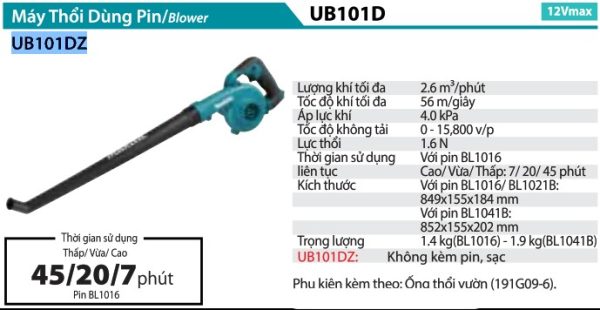 UB101DZ  Máy Thổi Dùng Pin)(ống Thổi Sân Vườn) (không Kèm Pin Sạc)