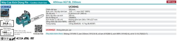 UC004GZ  Máy Cưa Xích Dùng Pin(350mm/90px/bl) (không Kèm Pin Sạc)
