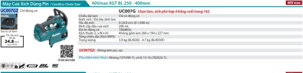 UC007GZ  Máy Cưa Xích Dùng Pin(không Kèm Dây Xích (không Kèm Pin Sạc)