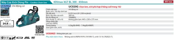 UC020GZ  Máy Cưa Xích Dùng Pin(không Kèm Dây Xích (không Kèm Pin Sạc)