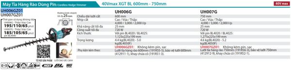 UH006GZ01  Máy Tỉa Hàng Rào Dùng Pin(600mm/bl)(40v (không Kèm Pin Sạc)