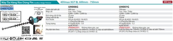 UH007GZ01  Máy Tỉa Hàng Rào Dùng Pin(750mm/bl)(40v (không Kèm Pin Sạc)