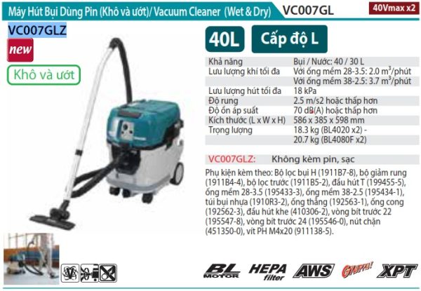 VC007GLZ  Máy Hút Bụi Dùng Pin(wet&dry/38l/aws/bl) (không Kèm Pin Sạc)