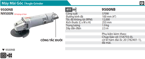 9500NB  Máy Mài Góc(100mm/570w/công Tắc Đuôi)
