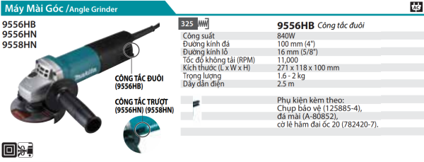 9556HB  Máy Mài Góc(100mm/840w/công Tắc Đuôi)