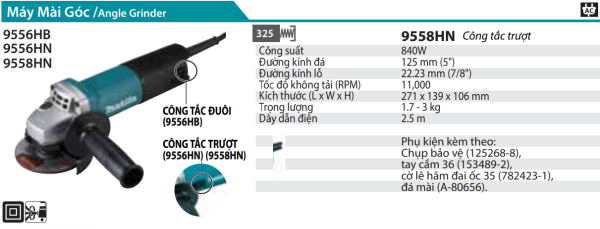 9558HN  Máy Mài Góc(125mm/840w/công Tắc Trượt)