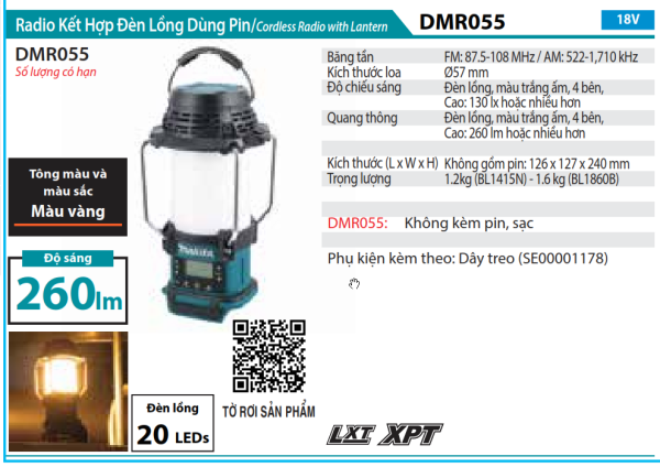 DMR055  Radio Kết Hợp Đèn Lồng Dùng Pin(18v/14.4v)
