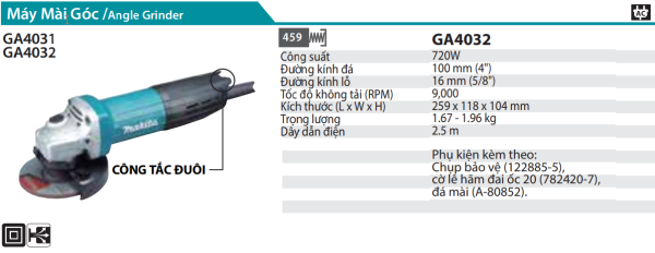GA4032  Máy Mài Góc(100mm/720w/công Tắc Đuôi)