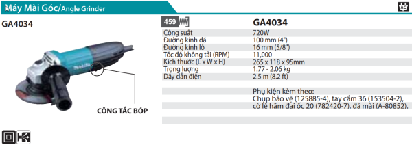 GA4034  Máy Mài Góc(100mm/720w/công Tắc Bóp)