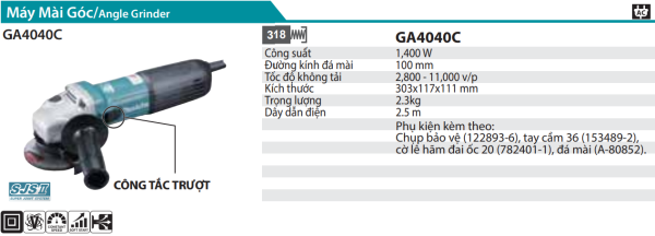 GA4040C  Máy Mài Góc(100mm/1400w/công Tắc Trượt)