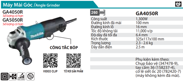 GA4050R Máy Mài Góc(100mm/1300w/công Tắc Bóp)