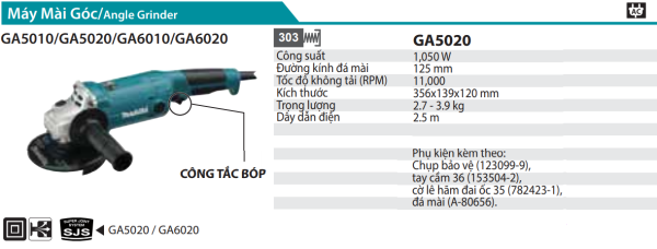 GA5020  Máy Mài Góc(125mm/1050w/công Tắc Bóp)