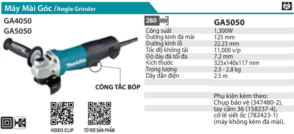 GA5050  Máy Mài Góc(125mm/1300w/công Tắc Bóp)