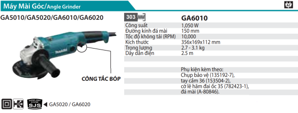 GA6010  Máy Mài Góc(150mm/1050w/công Tắc Bóp)