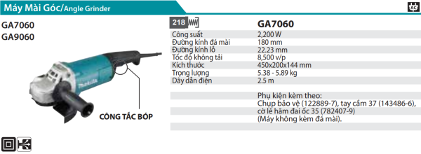 GA7060  Máy Mài Góc(180mm/2200w/công Tắc Bóp)