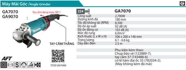 GA7070  Máy Mài Góc(180mm/2800w/công Tắc Bóp)