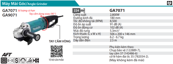 GA7071  Máy Mài Góc(180mm/2800w/tay Cầm Dạng Vòn