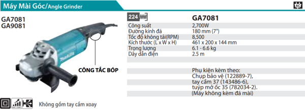 GA7081  Máy Mài Góc(180mm/2700w/công Tắc Bóp)