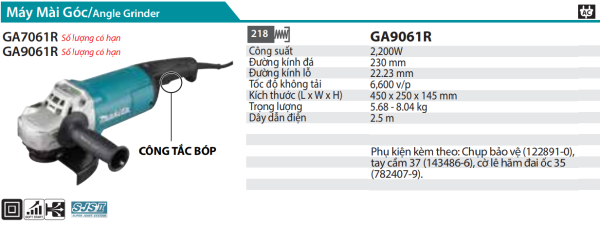 GA9061R  Máy Mài Góc(230mm/2200w/công Tắc Bóp)