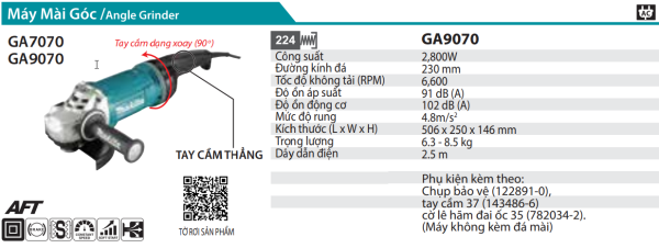 GA9070  Máy Mài Góc(230mm/2800w/công Tắc Bóp)