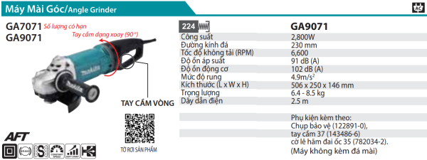 GA9071  Máy Mài Góc(230mm/2800w/tay Cầm Dạng Vòng)