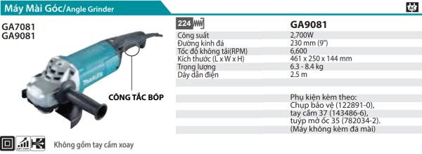 GA9081  Máy Mài Góc(230mm/2700w/công Tắc Bóp)