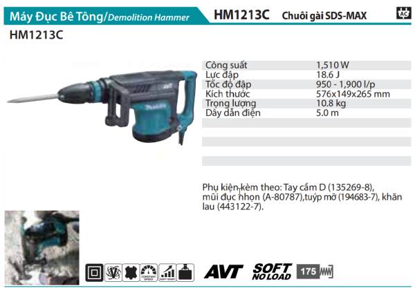HM1213C  Máy Đục Bê Tông(chuôi Gài Sds-max)