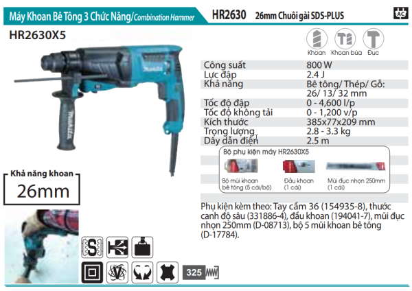 HR2630  Máy Khoan Bê Tông 3 Chức Năng