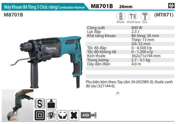 M8701B  Máy Khoan Bê Tông 3 Chức Năng