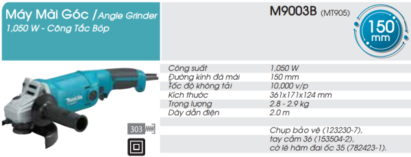 M9003B  Máy Mài Góc(150mm/1050w/công Tắc Bóp)