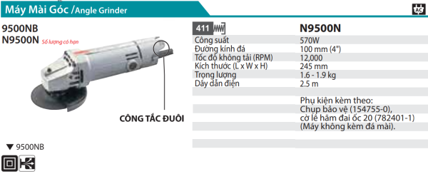 N9500N  Máy Mài Góc(100mm/570w/công Tắc Đuôi)