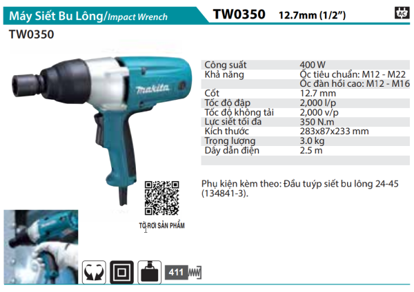 TW0350  Máy Siết Bu Lông(12.7mm)