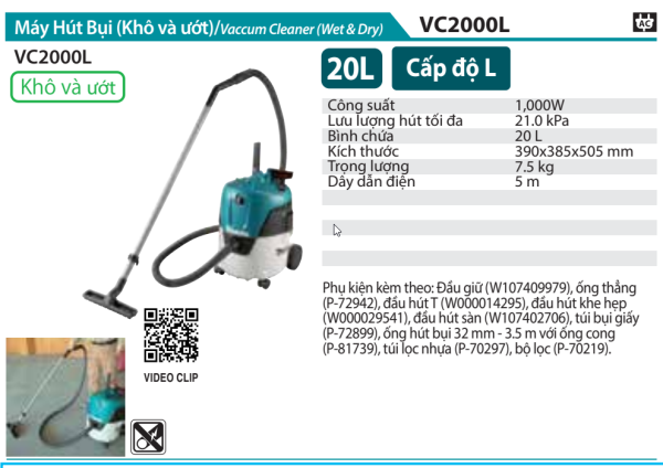 VC2000L  Máy Hút Bụi(ướt&khô)